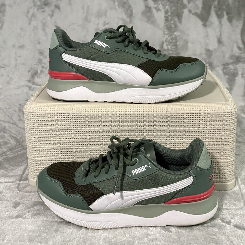 Puma R78 Voyage Olive Green White Low-Top Sneakers Women’s Size 7.5 Soft Foam